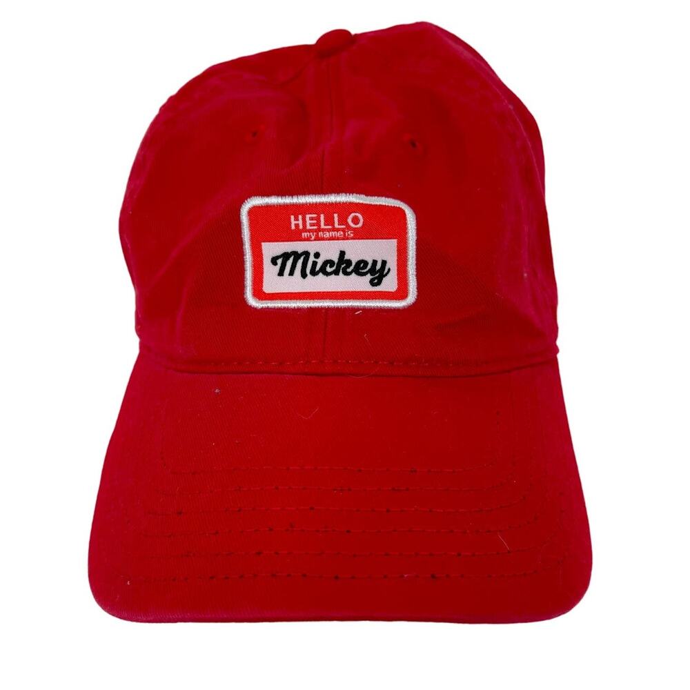 Disney Store Hello My Name Is Mickey Red‎ Hat Cap Adjustable Strap